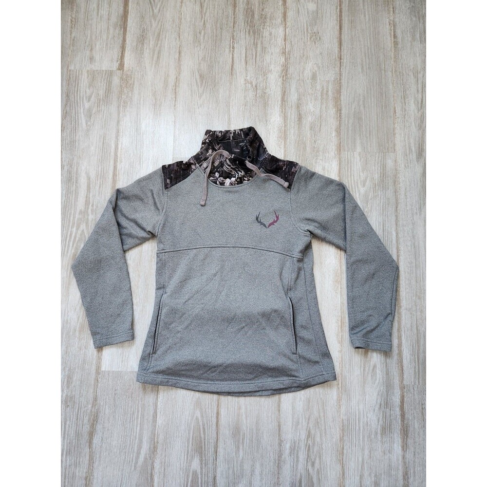 Black Antler Fleece Lined Sweatshirt High Neck Gray Camo Athletic Womens Sz S